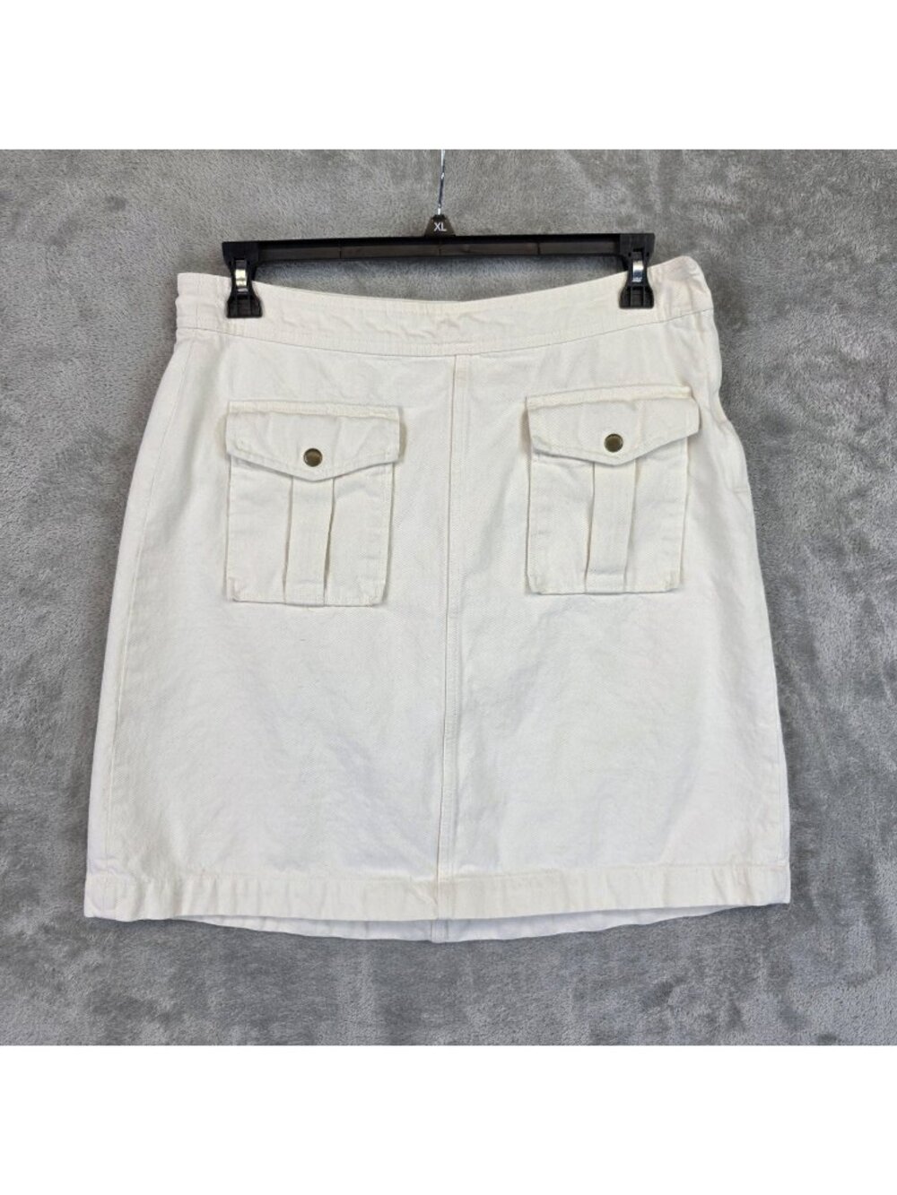 J Crew Skirt Womens 32 White Denim Cargo Mini Front Flap Pockets Side Zip
